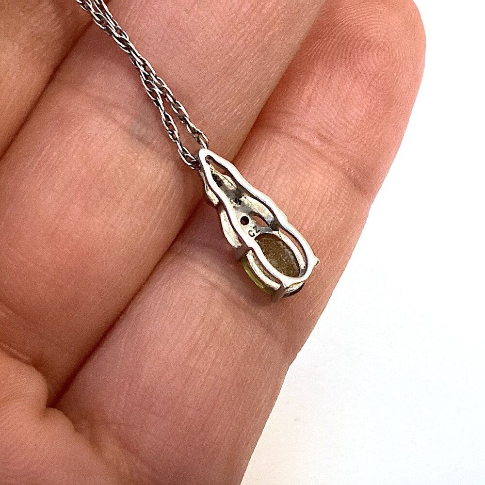 Vintage Peridot Necklace, Sterling Silver with CZ and Green Stone Pendant - Picture 11 of 12